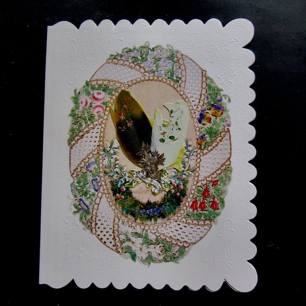 3  Feather Vintage Victorian Valentine Cards